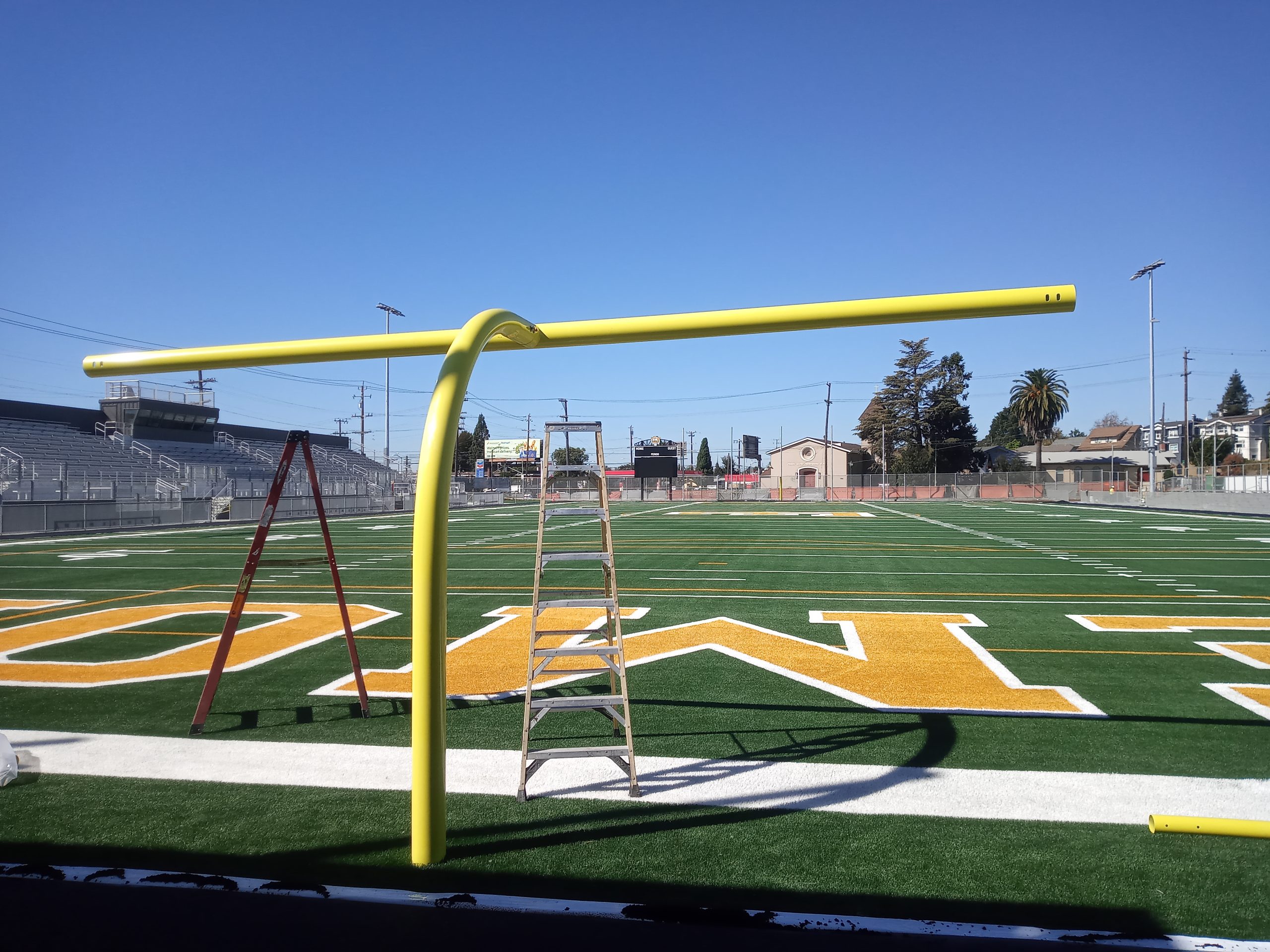A bright, new football field.