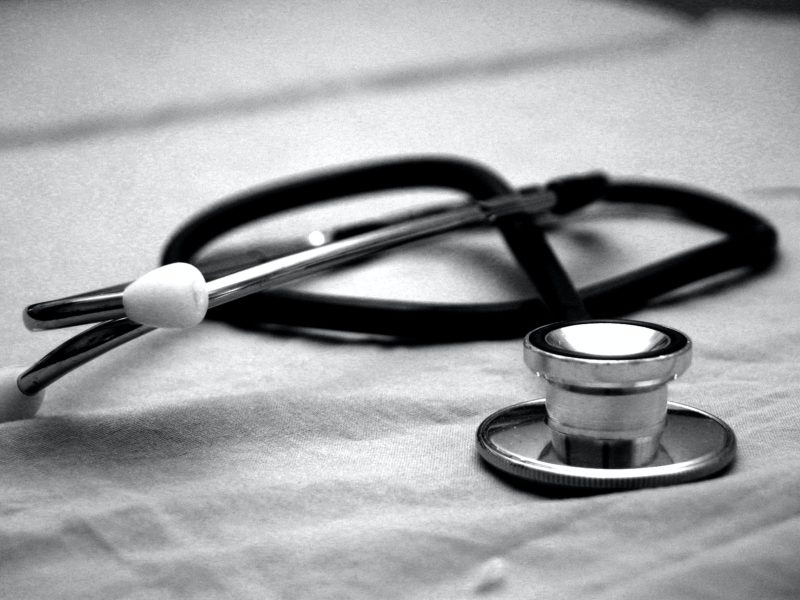 black and white close up of stethoscope