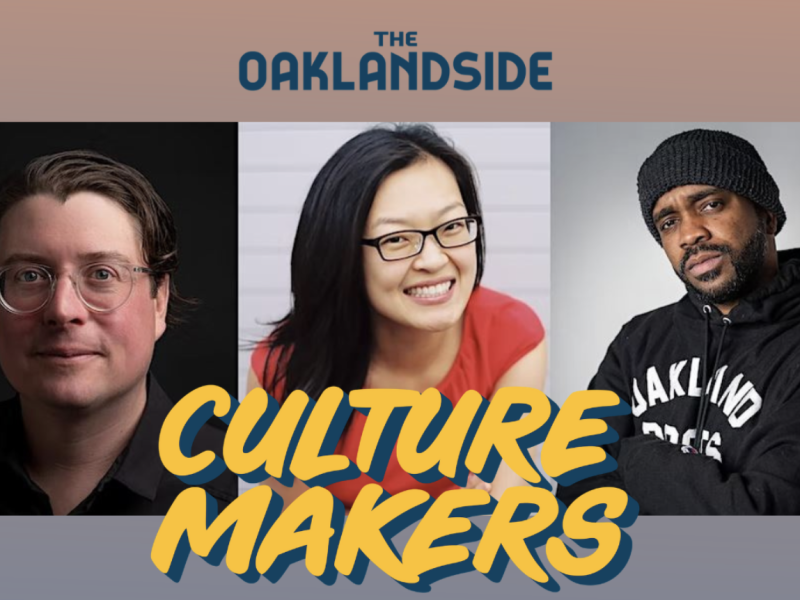 A triptych of three headshots of diverse panelists with the words "Culture Makers" in large yellow bubble letters