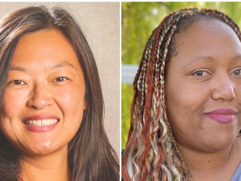 An Asian American woman smiles at camera, in a collage photo with an African American woman