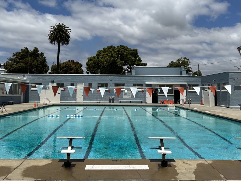 a nice swimming pool with lap lanes on a sunny day